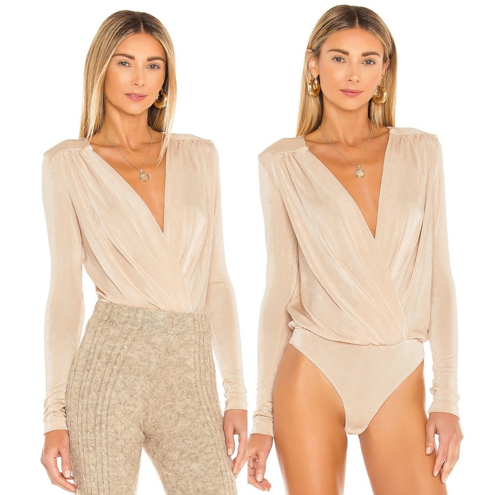 Free People Turnt Bodysuit Blossom Pearl Womens Sz Small Long Sleeve V-Neck Boho
